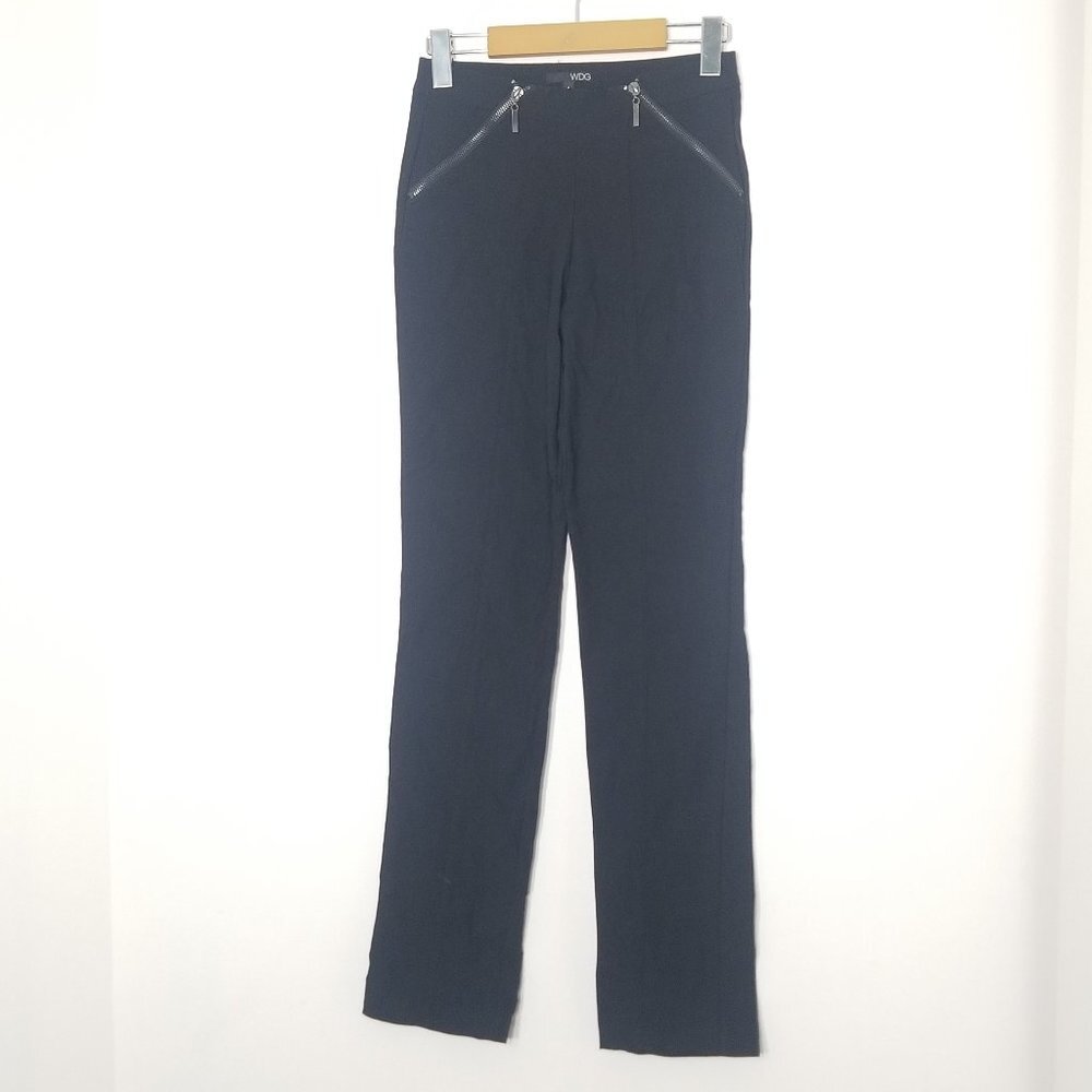 WDG Stretch Blend Black Straight Leg Pants Slacks Trousers Zipper Side Size 1